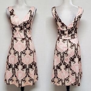 VINTAGE Molly New York Pink Damask Cotton V-neck Sleeveless A-line Dress 4